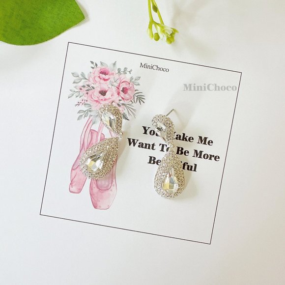 Silver Tone Bridal Teardrops Statement crystal Dangle Earrings - Picture 3 of 8